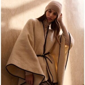 Kate Loxton Elegant Whipstitch  Cream Blanket Cape with Black Trim